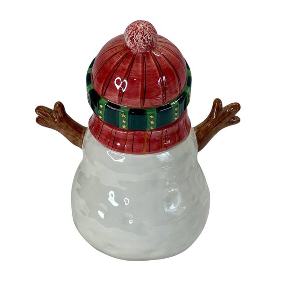 Snowman Cookie Jar By Sakura Fiddlestix Earthenware Snowmen Portraits - Picture 6 of 8